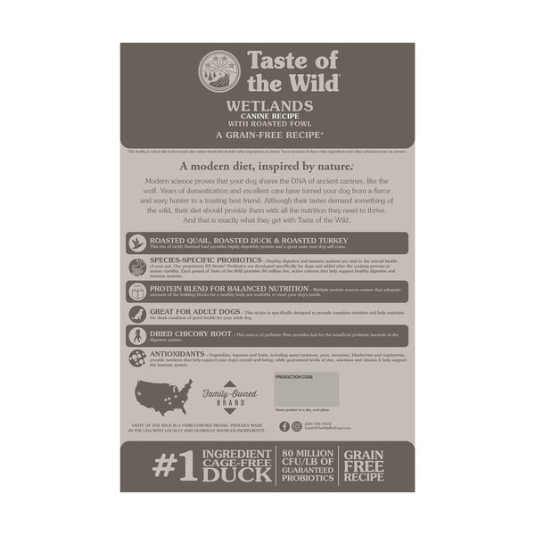 Taste of the Wild Wetlands alimento seco para perro adulto, pato y aves asadas