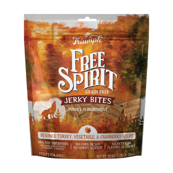 Triumph Free Spirit Jerky Bites premios suaves sin granos para perro con pavo, vegetales y arándano, 566 g