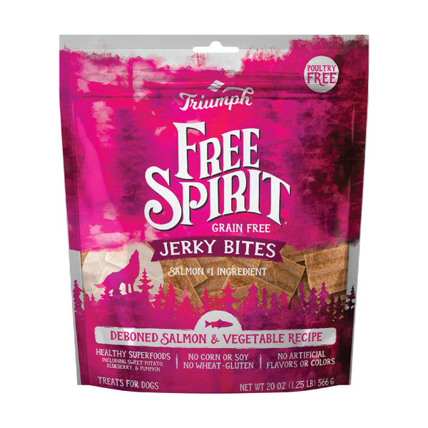 Triumph Free Spirit Jerky Bites premios suaves sin granos para perro con salmón y vegetales, 566 g