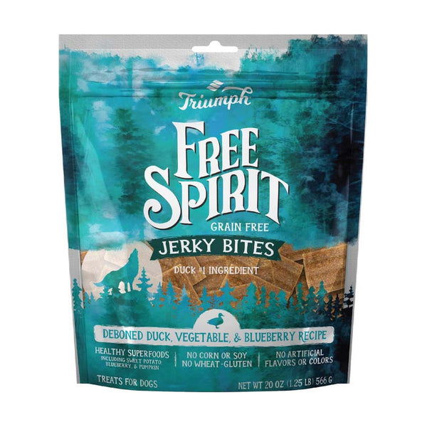 Triumph Free Spirit Jerky Bites premios suaves sin granos para perro con pato, vegetales y mora azul, 566 g