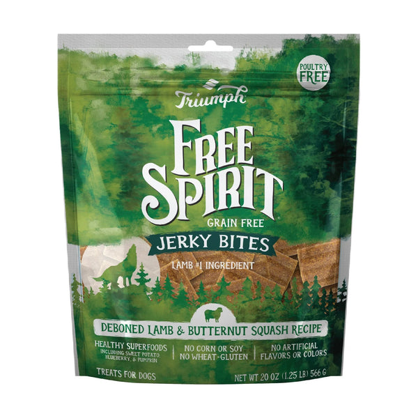 Triumph Free Spirit Jerky Bites premios suaves sin granos para perro con cordero y calabaza, 566 g