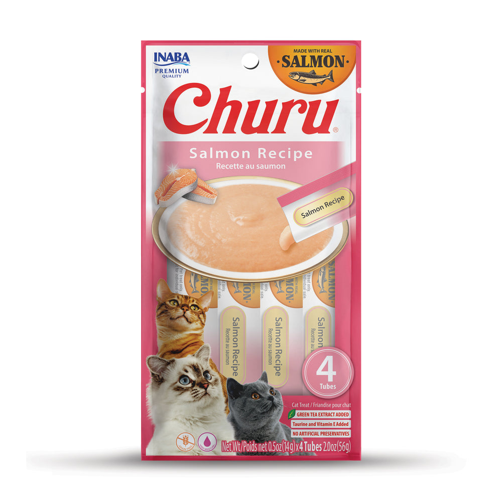 INABA Churu premio cremoso para gato receta de salmón, 4 tubos de 14 g