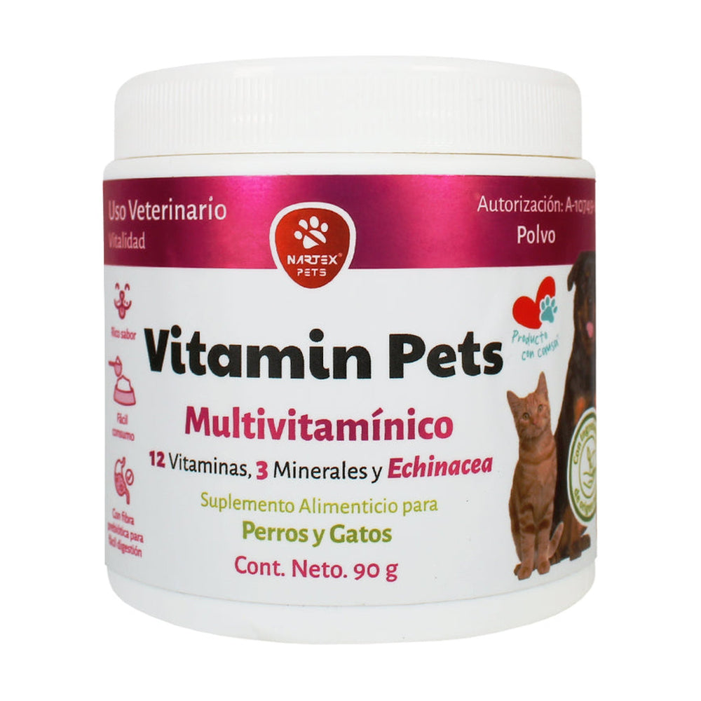 Nartex Vitamin Pets multivitamínico en polvo con echinacea para perro y gato, 90 g