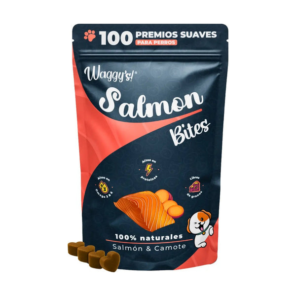 Waggy's Salmon Bites premios suaves naturales para perro, salmón y camote, 100 g