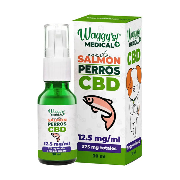 Waggy's Medical aceite con CBD y aceite de salmón para perro, spray de 30 ml, 375 mg