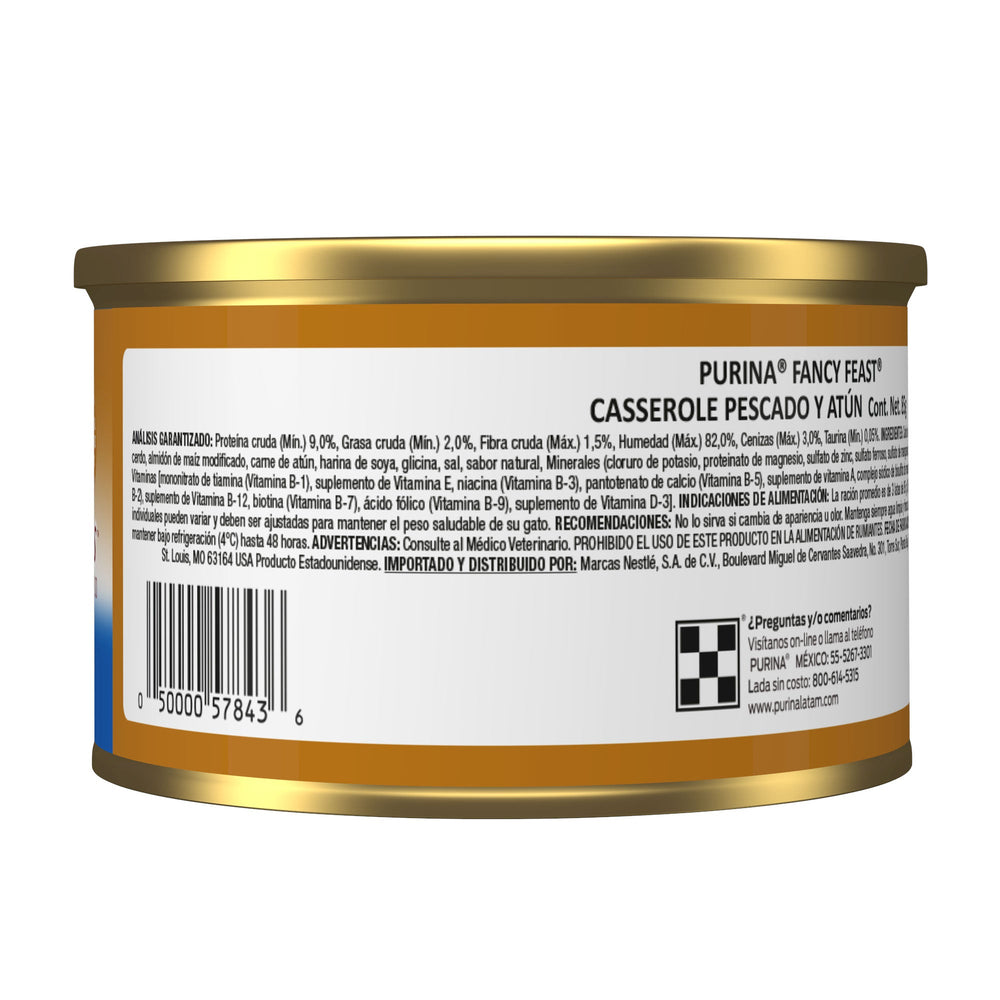 Fancy Feast Casserole pescado blanco y atún alimento húmedo en lata para gato adulto, 85 g