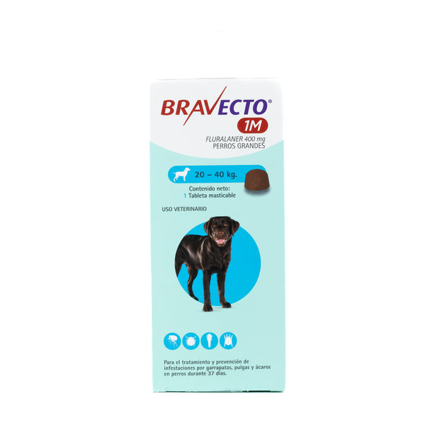 TABLETA ANTIPULGAS BRAVECTO LARGE 400MG 1 MES BRAVECTO