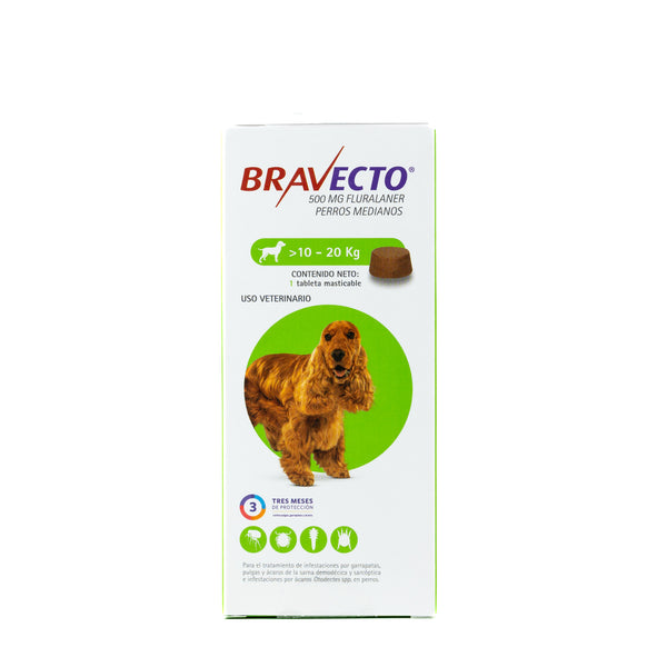 TABLETA ANTIPULGAS MASTICABLE PARA PERRO 10 A 20 KG BRAVECTO