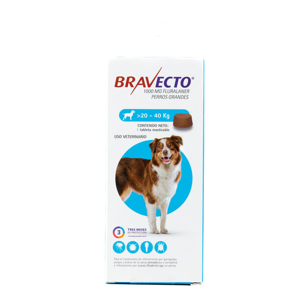 TABLETA ANTIPULGAS MASTICABLE PARA PERRO 20 A 40 KG BRAVECTO