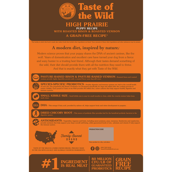 Taste of the Wild High Prairie Puppy alimento seco para cachorro, bisonte y venado asados, 6.35 kg