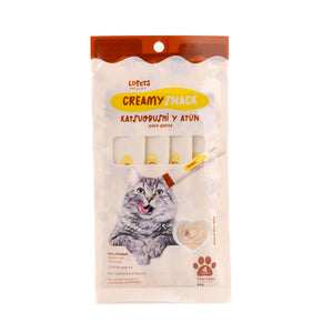 ALIMENTO HUMEDO PARA GATO CON SABOR Y KATSUOBUSHI SNACK CREAMY LOPETS