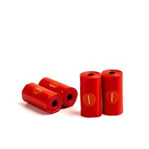 PAQUETE DE BOLSAS DE POPO 4 ROLLOS DE 15 PZAS CON AROMA COLOR ROJO PETHOME