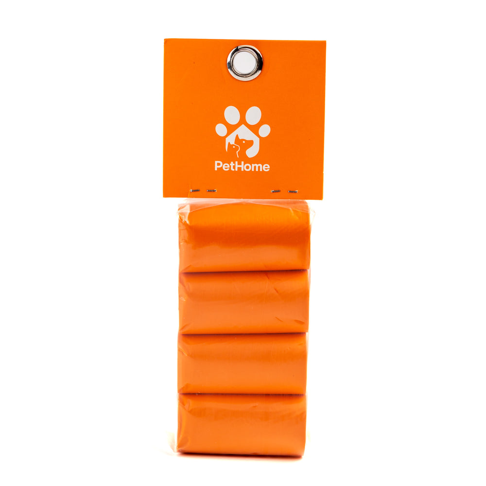 PAQUETE DE BOLSAS DE POPO 4 ROLLOS DE 15 PZAS CON AROMA COLOR NARANJA PETHOME