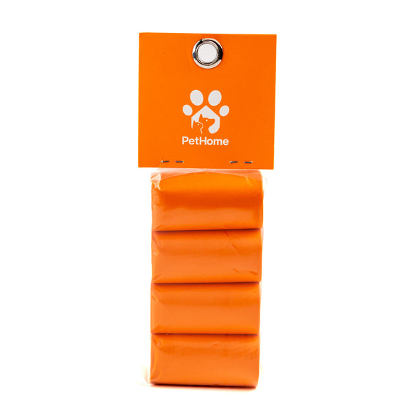 PAQUETE DE BOLSAS DE POPO 4 ROLLOS DE 15 PZAS CON AROMA COLOR NARANJA PETHOME