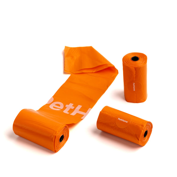 PAQUETE DE BOLSAS DE POPO 4 ROLLOS DE 15 PZAS CON AROMA COLOR NARANJA PETHOME