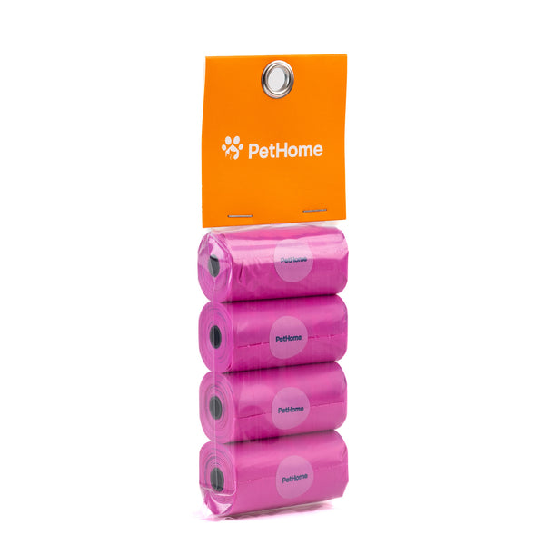 PAQUETE DE BOLSAS PARA POPO 4 ROLLOS DE 15 PZAS CON AROMA COLOR ROSA PETHOME