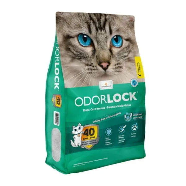 ARENA AGLUTINANTE DE ARCILLA ODOUR LOCK AROMA BRISA CALMANTE PARA GATO